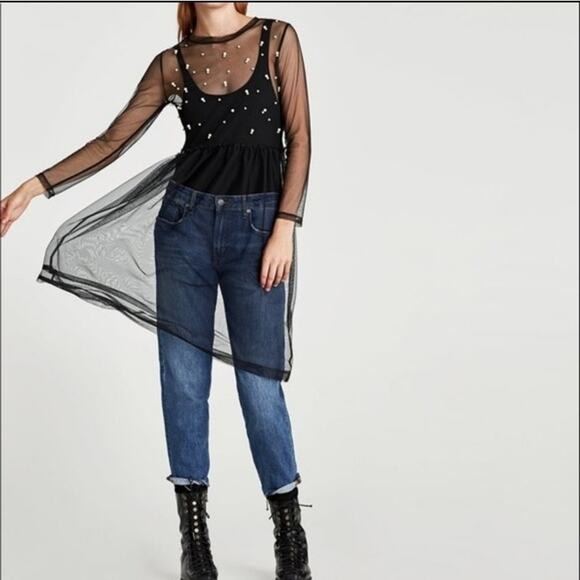 ZARA Black Sheer Pearl Tulle Dress XS – Party, Edgy, Chic - Picture 1 of 7